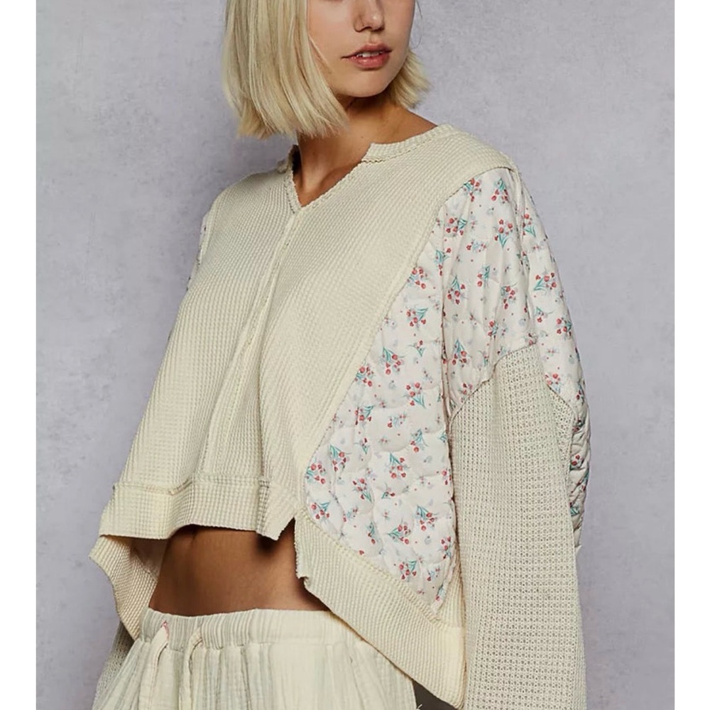 POL mix waffle knit floral pattern quilted knit crop top NEW size small boho - Picture 3 of 8